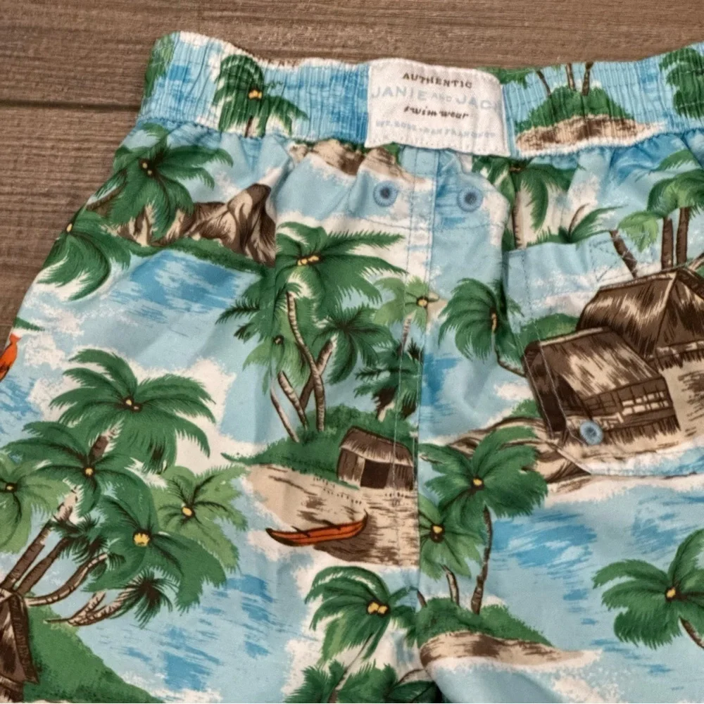 Janie And Jack Baby Boy Green Swim Shorts 12-18 Months Lined Trunks Board Shorts